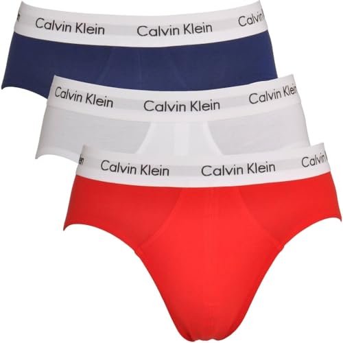 Calvin Klein Herren 3er Pack Unterhosen Hip Briefs Baumwolle mit Stretch, Mehrfarbig (White/Red Ginger/Pyro Blue), L von Calvin Klein