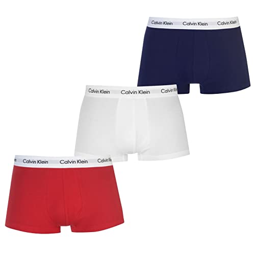 Calvin Klein Herren 3er Pack Boxershorts Low Rise Trunks Baumwolle mit Stretch, Mehrfarbig (White/Red Ginger/Pyro Blue), S von Calvin Klein