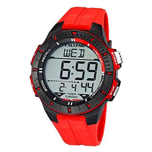 Calypso Herrenarmbanduhr Quarzuhr Kunststoffuhr Alarm-Chronograph digital alle Modelle K5607, Calypso Artikelnummer:K5607/5 Rot von Calypso Watches