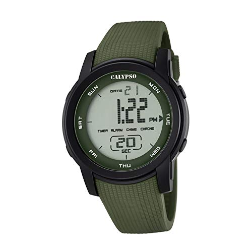 CALYPSO Herren Uhr K5698/4 Kunststoff PUR Armbanduhr Digital grün UK5698/4 Digitaluhr von Calypso
