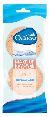 Calypso Make-Up Remover, biologisch abbaubare Gesichtsreinigungsschwämme mit Baumwolle und Leinen, 1 x 2 Stück von Calypso