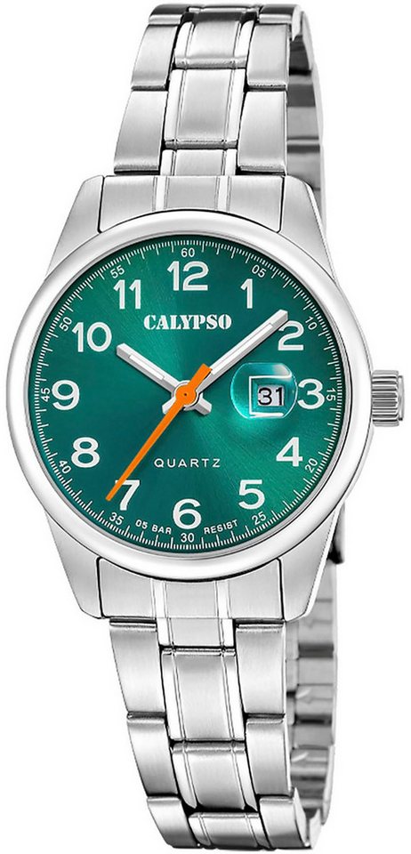 Calypso Quarzuhr Basic Damenuhr K5873-5 Grün Edelstahlband 32 mm von Calypso