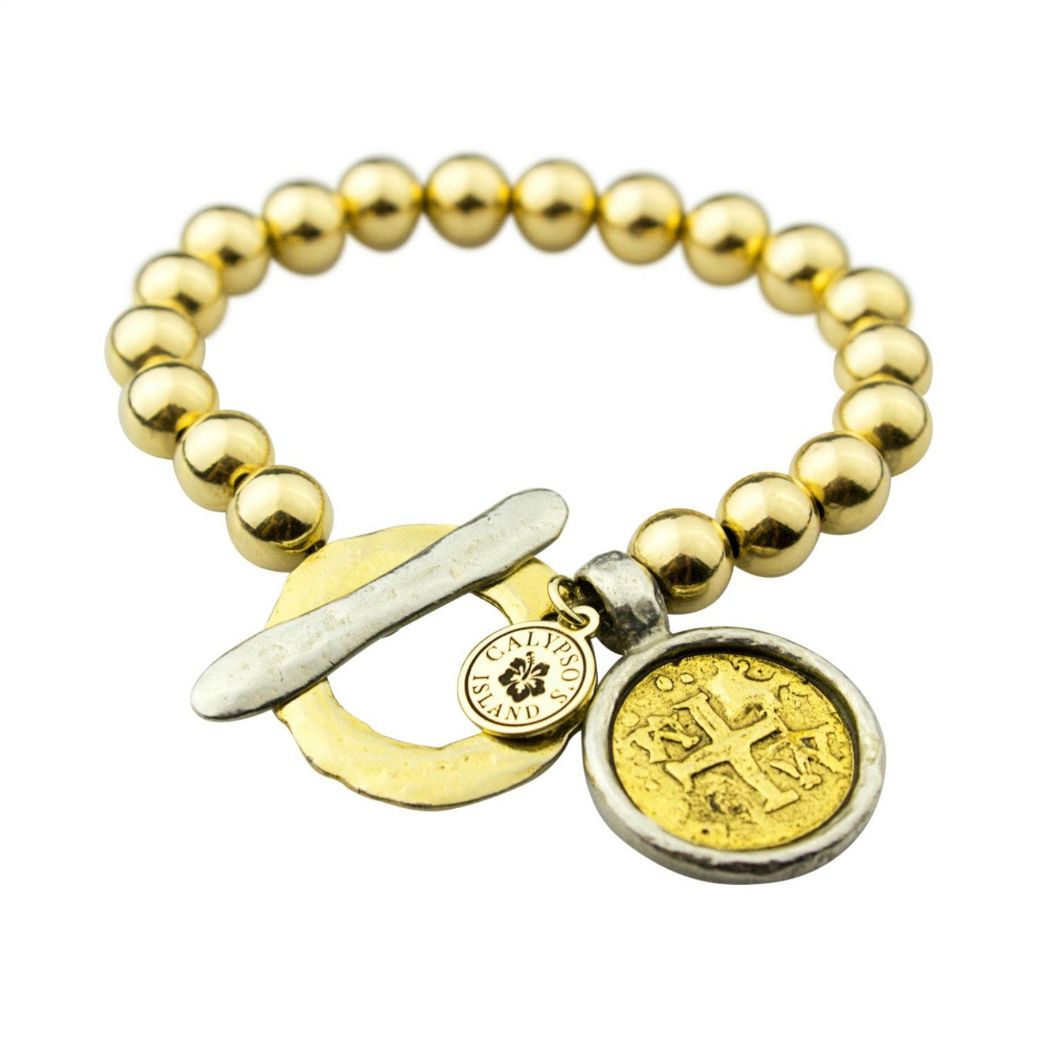 Goldgefülltes Strahlenarmband Mit 2 Tonnen Oversized Hammered Toggle Clasp Und Tone Ancient Cross in Bezel Charm Goldgefülltes Strahlenarmband Mit 2 Tonnen Oversized Hammered Toggle Clasp Und Tone Ancient Cross in Bezel Charm von CalypsoIslandJewelry