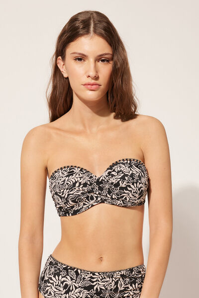 Bandeau-bikinioberteil Mit Leichter Wattierung Botanic Black And White Schwarz von Calzedonia