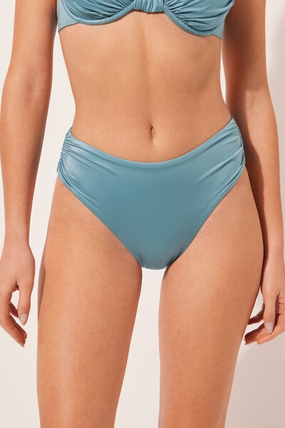 Bikinihose Mit Hohem Bund Shiny Satin Hellblau von Calzedonia