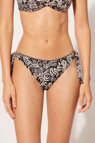 Bikinihose Mit Schleifen Botanic Black And White Schwarz von Calzedonia