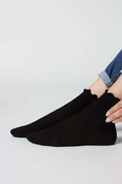 Gerippte Knöchelsocken Aus Baumwolle Schwarz von Calzedonia