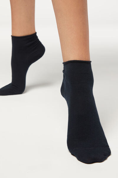 Kurze Baumwollsocken Ohne Rand Blau von Calzedonia