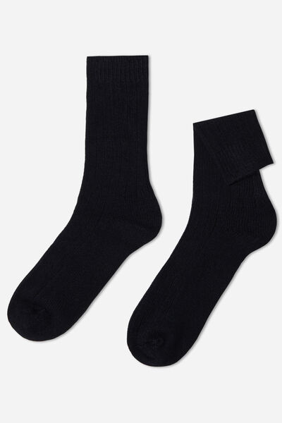 Kurze Gerippte Herrensocken Mit Wolle Und Cashmere Blau von Calzedonia