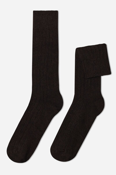 Kurze Gerippte Herrensocken Mit Wolle Und Cashmere Braun von Calzedonia