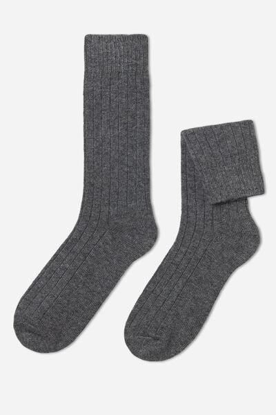 Kurze Gerippte Herrensocken Mit Wolle Und Cashmere Grau von Calzedonia