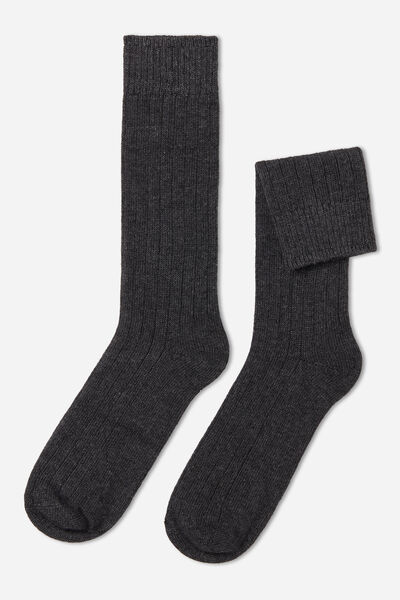 Kurze Gerippte Herrensocken Mit Wolle Und Cashmere Grau von Calzedonia