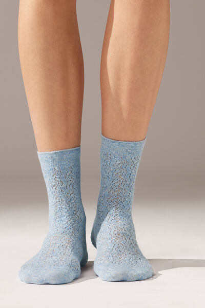 Kurze Socken Mit Leinen Und Lochmuster Blau von Calzedonia