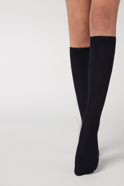 Lange Gerippte Damensocken Mit Cashmere Blau von Calzedonia