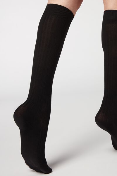 Lange Gerippte Damensocken Mit Cashmere Schwarz von Calzedonia