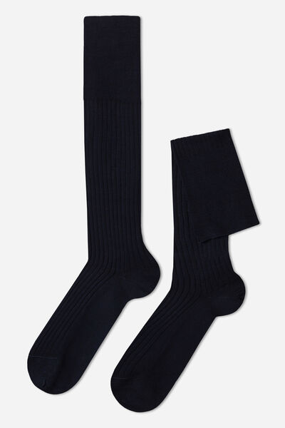 Lange Gerippte Herrensocken Mit Fil D‘ecosse Blau von Calzedonia