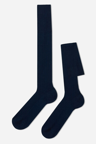 Lange Gerippte Herrensocken Mit Fil D‘ecosse Blau von Calzedonia