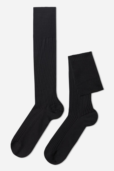 Lange Gerippte Herrensocken Mit Fil D‘ecosse Schwarz von Calzedonia