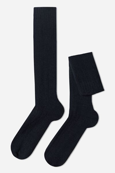 Lange Gerippte Herrensocken Mit Wolle Und Cashmere Blau von Calzedonia