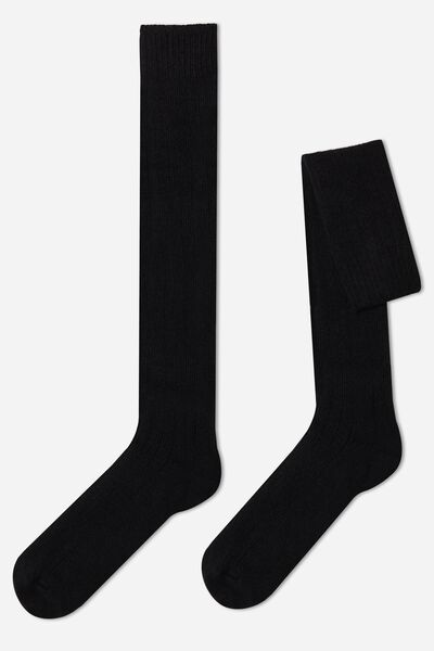 Lange Gerippte Herrensocken Mit Wolle Und Cashmere Schwarz von Calzedonia