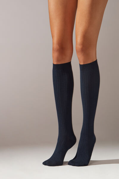 Lange Gerippte Socken Mit Cashmere Blau von Calzedonia