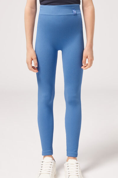 Leggings In Rippstrick Für Mädchen Blau von Calzedonia