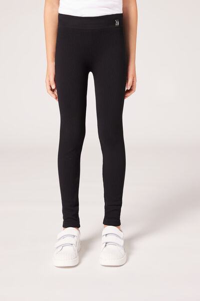 Leggings In Rippstrick Für Mädchen Schwarz von Calzedonia