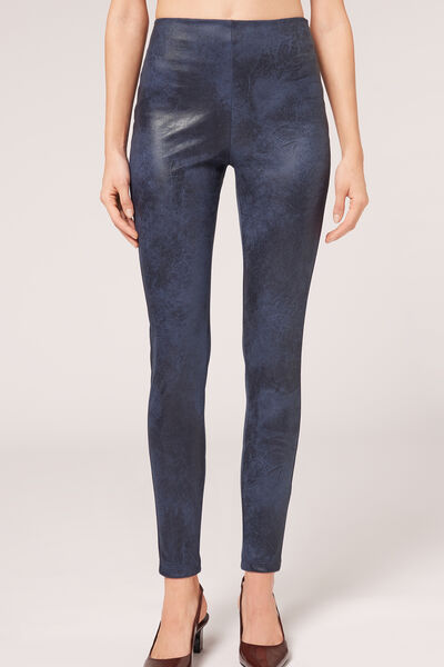 Leggings In Vintage-wildlederoptik Blau von Calzedonia