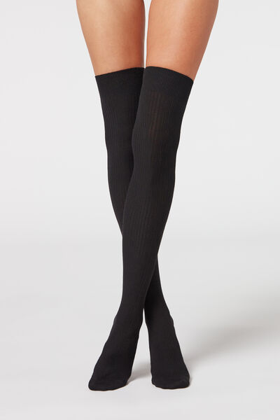 Overknees Aus Baumwolle Mit Muster Schwarz von Calzedonia