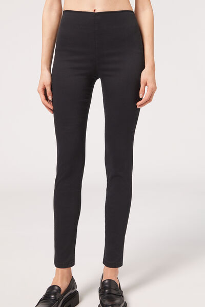 Skinny Leggings Aus Denim Mit Hohem Bund Schwarz von Calzedonia