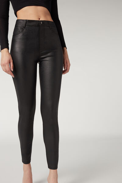 Skinny Leggings In Lederoptik Schwarz von Calzedonia