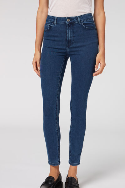 Skinny Push-up-jeans Aus Soft-touch-gewebe Mit Hohem Bund Blau von Calzedonia