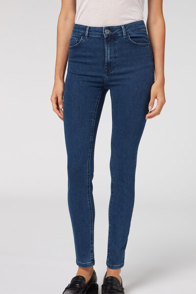 Skinny Push-up-jeans Aus Soft-touch-gewebe Mit Hohem Bund Blau von Calzedonia