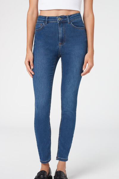 Skinny Push-up-jeans Aus Soft-touch-gewebe Mit Hohem Bund Blau von Calzedonia