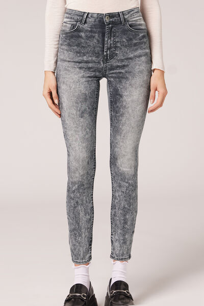 Skinny Push-up-jeans Aus Soft-touch-gewebe Mit Hohem Bund Grau von Calzedonia