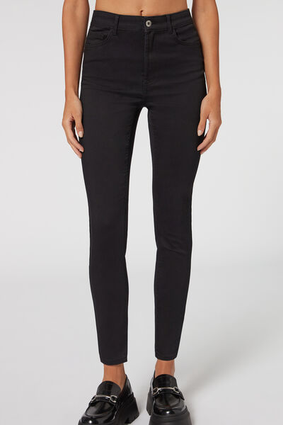 Skinny Push-up-jeans Aus Soft-touch-gewebe Mit Hohem Bund Schwarz von Calzedonia