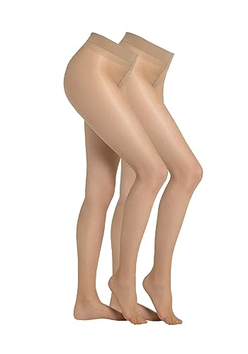 Camano Damen Strumpfhose 20 DEN Bequeme und Reißfeste 2 Paar Feinstrumpfhose mit Weicher Flachnaht Perfektem Sitz und Komfortbund Langlebig 2er Pack 44/46 alabaster von Camano