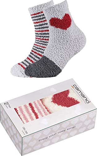 Camano Damen-Kuschelsocken 2 Paar hellgrau/rot Größe 39-42 von Camano