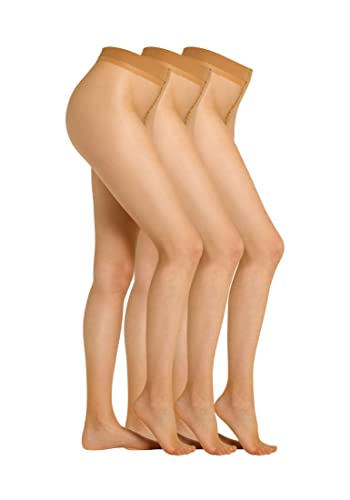 Camano Damen Strumpfhose 10 DEN seiden matter Look reißfest und langlebig mit Maschenstopp und Komfort Baumwollzwickel praktischer 3er Pack 3er Pack 40/42 make up von Camano