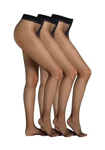Camano Damen Strumpfhose 10 DEN seiden matter Look reißfest und langlebig mit Maschenstopp und Komfort Baumwollzwickel praktischer 3er Pack 3er Pack 44/46 black von Camano
