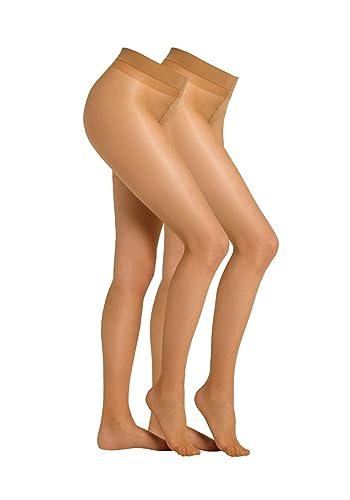 Camano Damen Strumpfhose 20 DEN Bequeme und Reißfeste 2 Paar Feinstrumpfhose mit Weicher Flachnaht Perfektem Sitz und Komfortbund Langlebig 2er Pack 40/42 make up von Camano