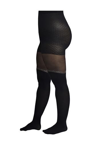 Camano Damen Strumpfhose 40 DEN große Größen curvy overknee Komfort Baumwollzwickel extra breiter Bund bequem und reißfest mit elegantem Glitzer Design overknee 1er Pack 48/50 black von Camano