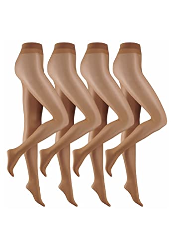Camano Damen Strumpfhose 4er Vorteilspack 20 DEN Bequeme und Reißfeste Feinstrumpfhose mit Weicher Flachnaht Perfektem Sitz und Komfortbund 4er Pack 42/44 make up von Camano