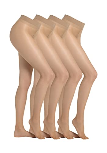 Camano Damen Strumpfhose 4er Vorteilspack 20 DEN Bequeme und Reißfeste Feinstrumpfhose mit Weicher Flachnaht Perfektem Sitz und Komfortbund 4er Pack 48/50 alabaster von Camano
