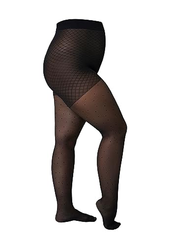 Camano Damen Strumpfhose 40 DEN große Größen curvy dots Punktmuster Komfort Baumwollzwickel extra breiter Bund bequem und reißfest mit elegantem Design Curvy Dots 1er Pack 48/50 black von Camano