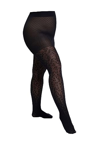 Camano Damen Strumpfhose 40 DEN große Größen curvy leo muster Komfort Baumwollzwickel extra breiter Bund bequem und reißfest mit elegantem leoparden Design Curvy Leo 1er Pack 48/50 black von Camano