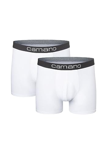 Camano Herren Boxershorts Unterhosen Herren elastischer Gummibund ohne Einschneiden Baumwolle Stretch hautfreundlich Atmungsaktiv 2er Pack S White von Camano