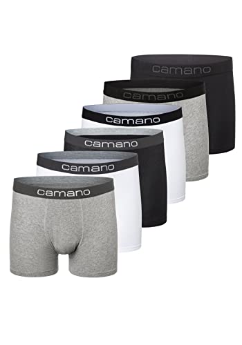 Camano Herren Boxershorts Unterhosen Herren elastischer Gummibund ohne Einschneiden Baumwolle Stretch hautfreundlich Atmungsaktiv 6er Pack 2XL Black Grey White von Camano