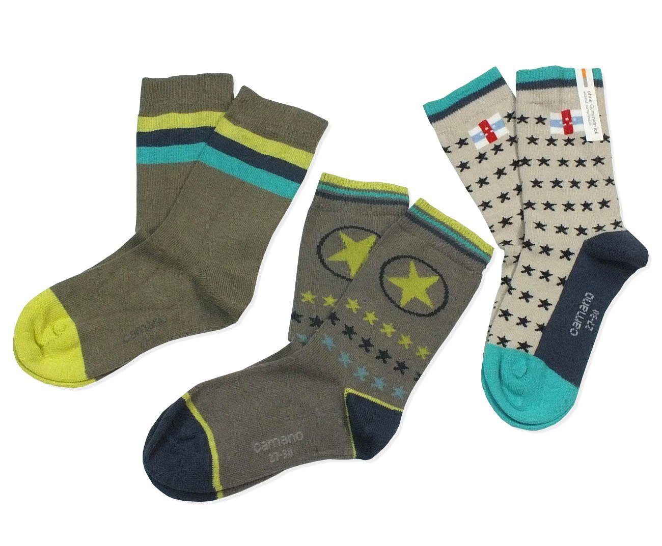 Camano Langsocken CA3805 (Packung, 3-Paar, 3 Paar) Kinder Mädchen oder Jungen Socken, Baumwolle, Unisex Kindersocken von Camano