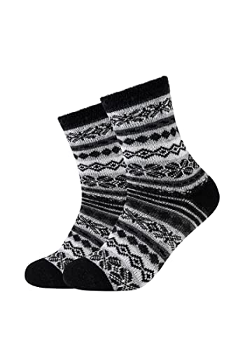 Camano Damen Socken Cosy Norweger Kuschelsocken Flauschig Warm Damen Zopfmuster Lang Flauschsocken Für Winter Set Frauen 2er Pack 35/38 black von Camano